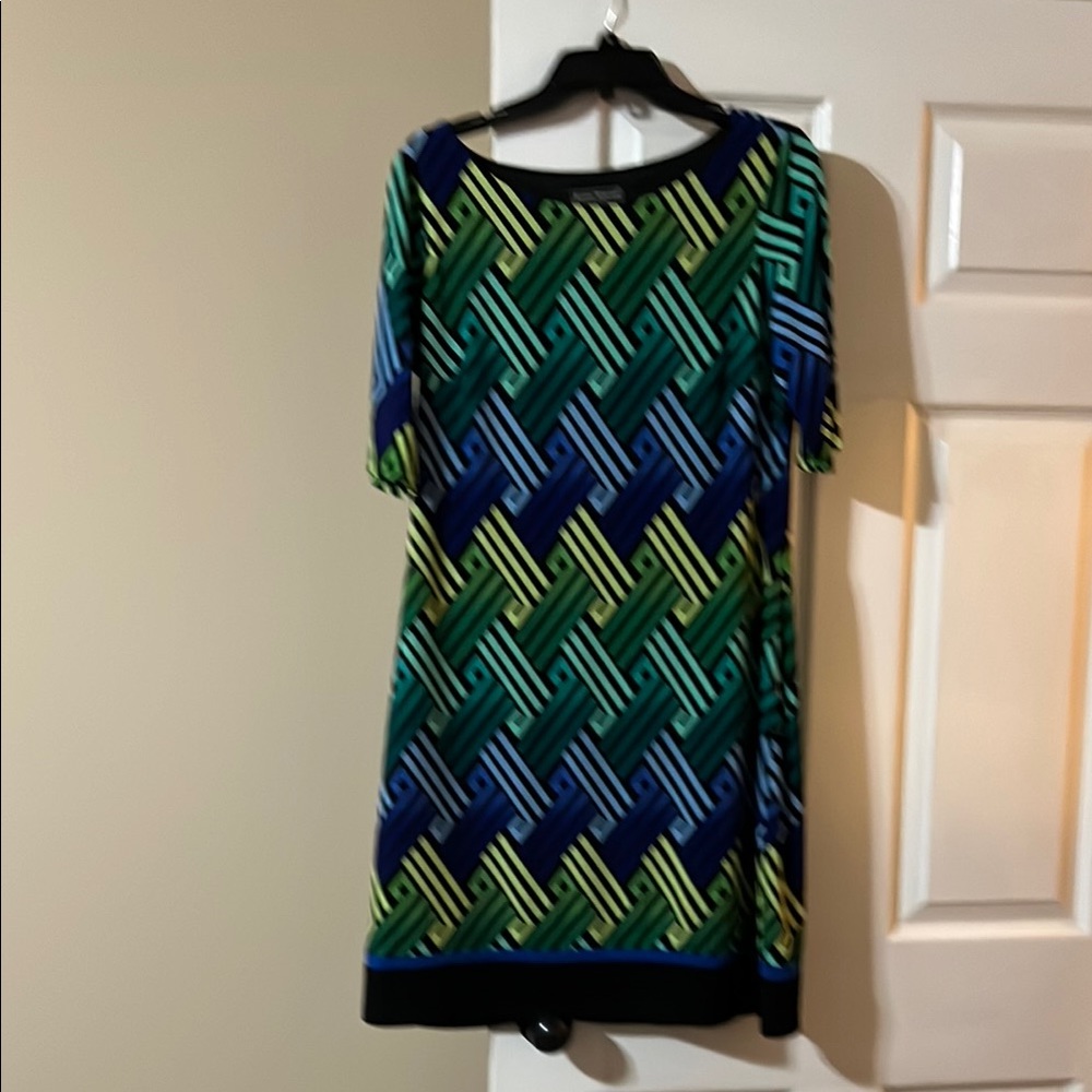 Geometric Patterned Dress - Blue and Green